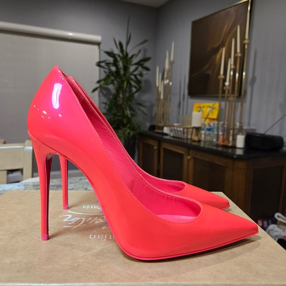 Christian Louboutin Shoes - NEW Christian Louboutin Kate 100mm Patent Fluorescent Pink Pump Size 36